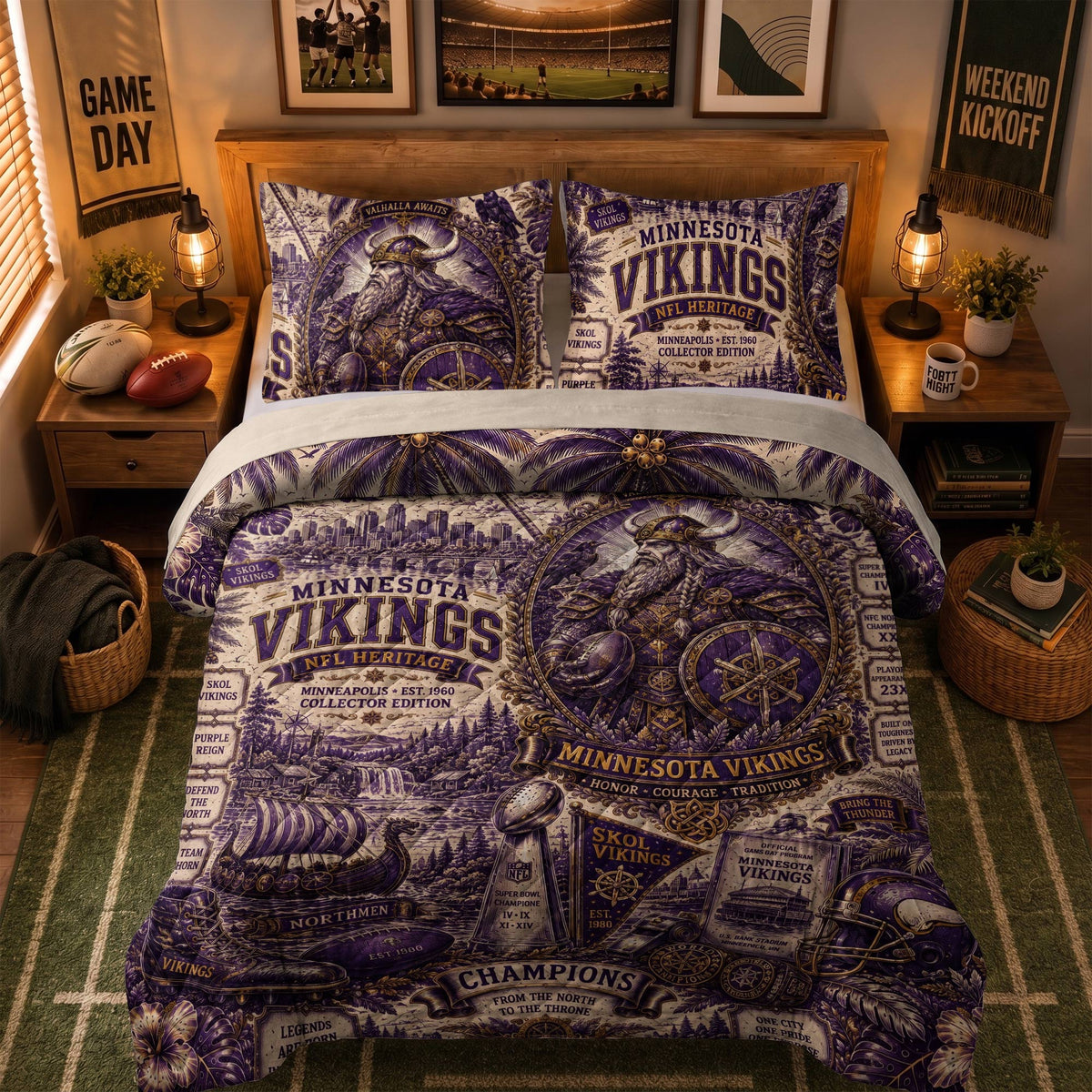 Minnesota Vikings Bedding Set With Pillowcases