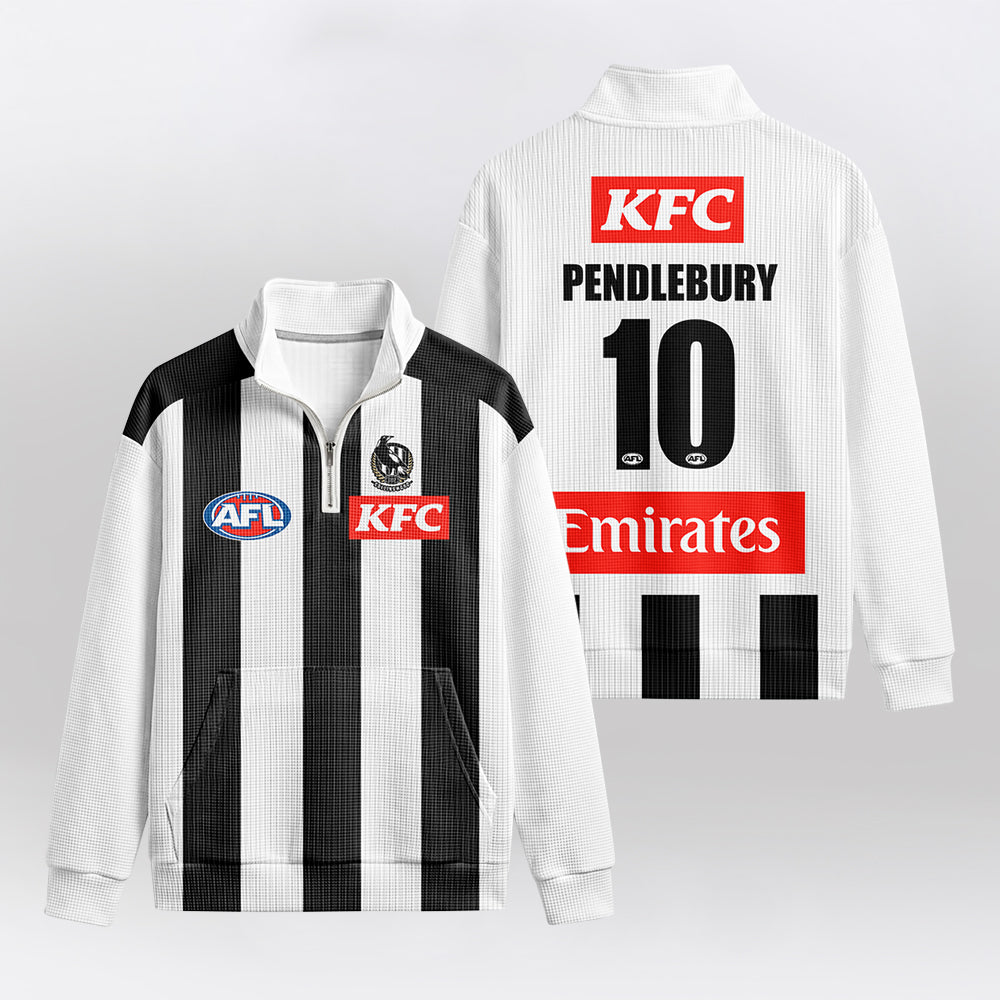 Collingwood Football 10 Pendlebury Quarterzip Waffle Sweatshirt
