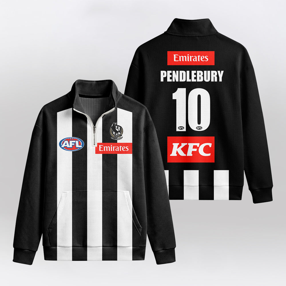 Collingwood Football 10 Pendlebury Quarterzip Waffle Sweatshirt