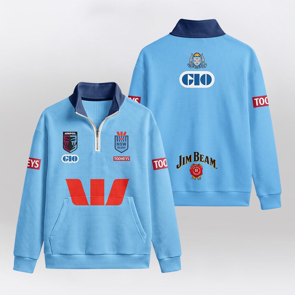 NSW Blues Rugby  Quarterzip Waffle Sweatshirt