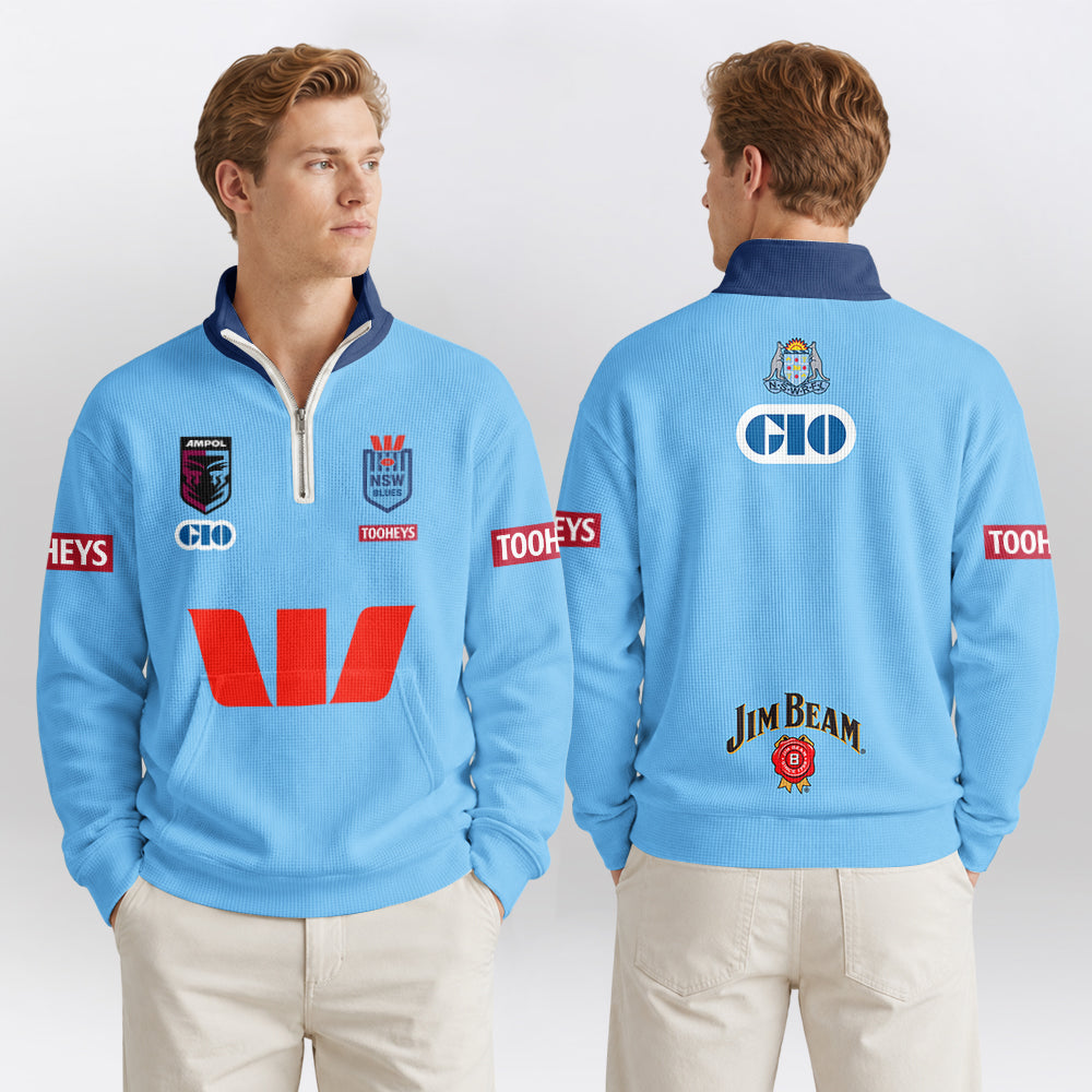 NSW Blues Rugby  Quarterzip Waffle Sweatshirt