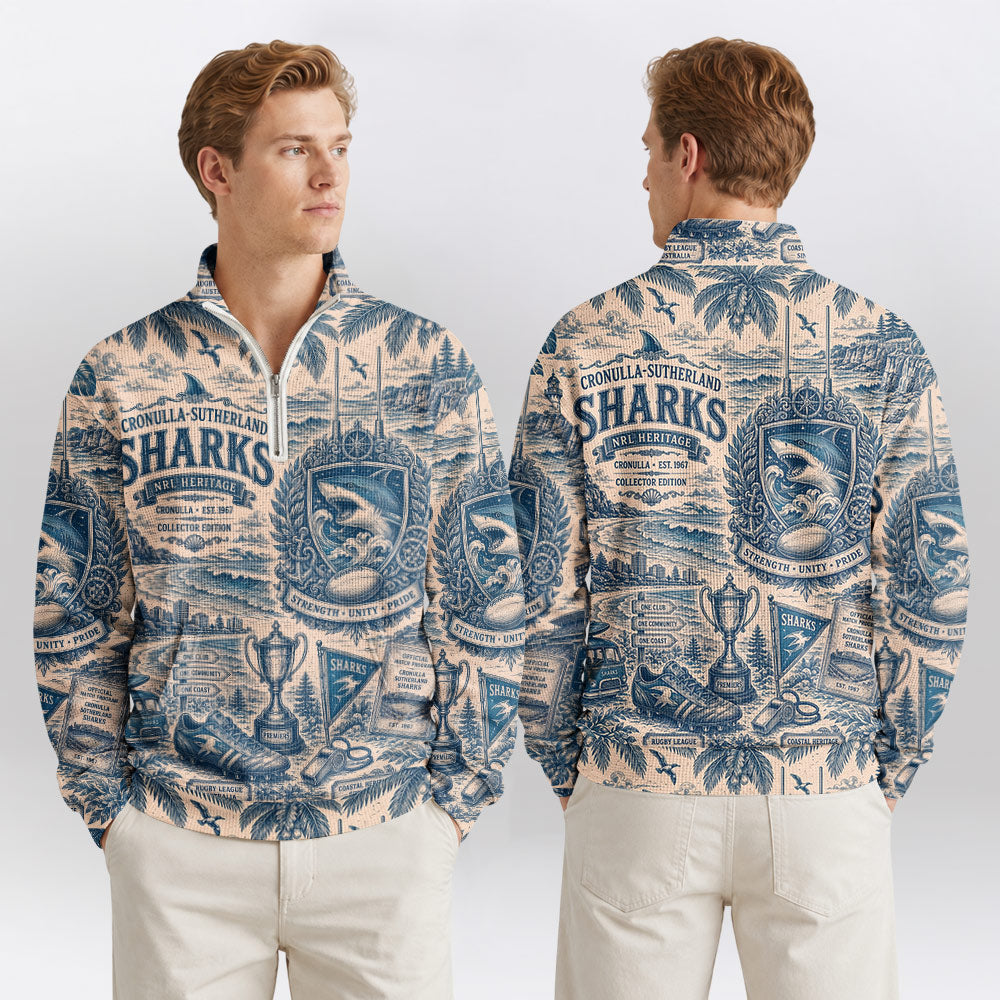 Cronulla-Sutherland Quarterzip Waffle Sweatshirt