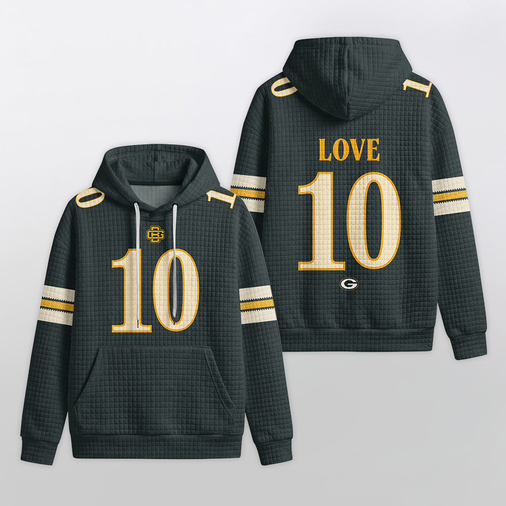 Green Bay Packers Rivalries Jordan Love 10 Football Waffle Hoodie