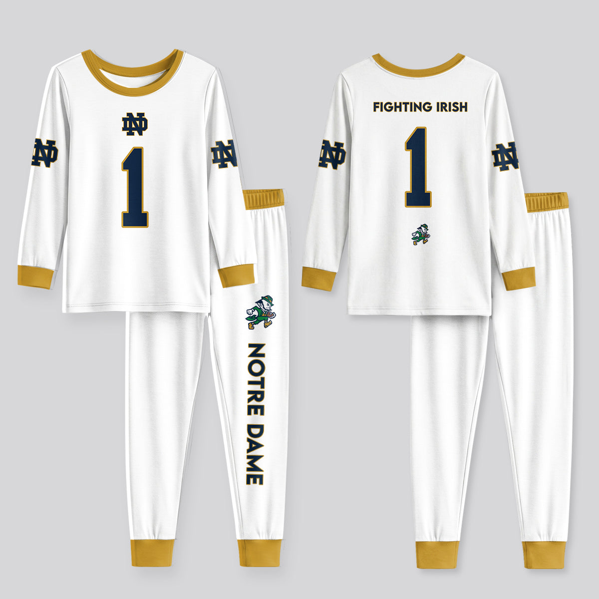 Notre Dame F.I Football!! Inspired Bamboo Two Piece Long Sleeve Pajama Set
