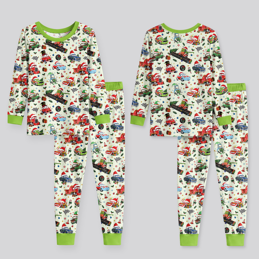 Merry Christmas Race Car Bamboo Two Piece Long Sleeve Pajama Set