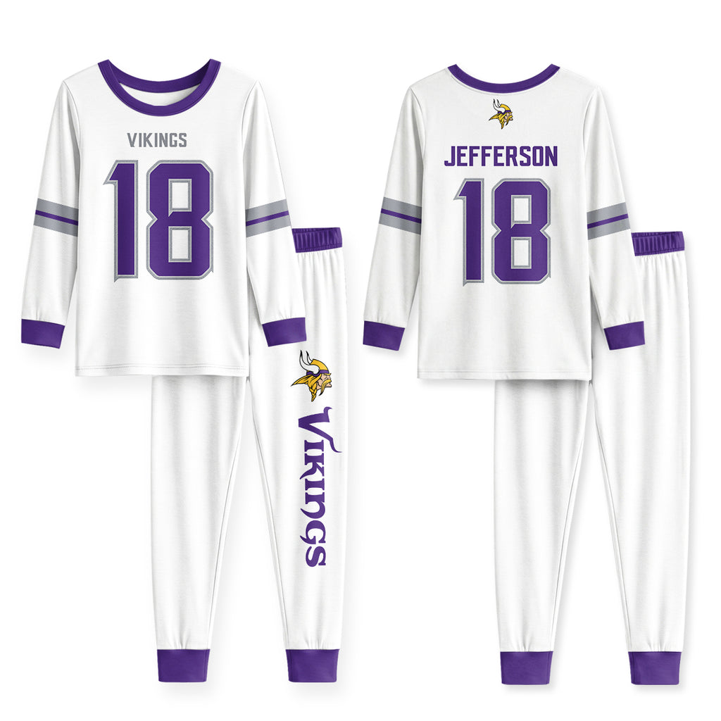 Vikings Football Jefferson 18! Inspired Bamboo Two Piece Long Sleeve Pajama Set