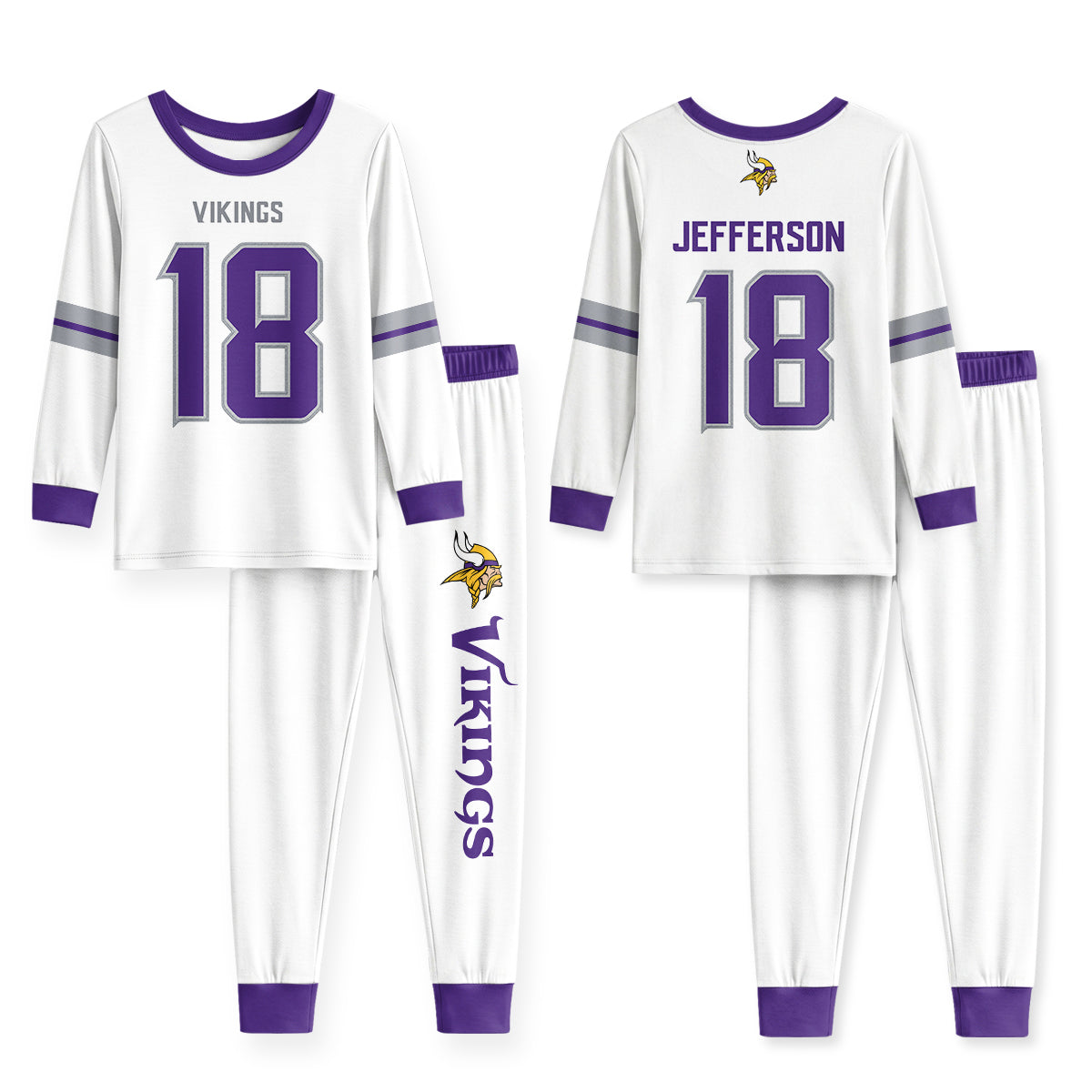 Vikings Football Jefferson 18! Inspired Bamboo Two Piece Long Sleeve Pajama Set
