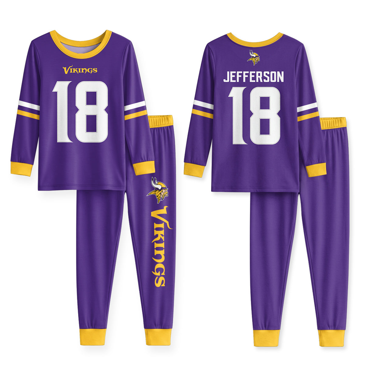 Vikings Football Jefferson 18! Inspired Bamboo Two Piece Long Sleeve Pajama Set