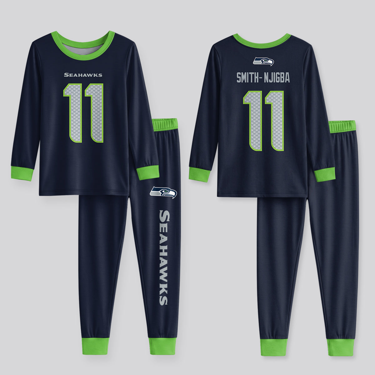 Seahawks Football Inspired Bamboo Two Piece Long Sleeve Pajama Set