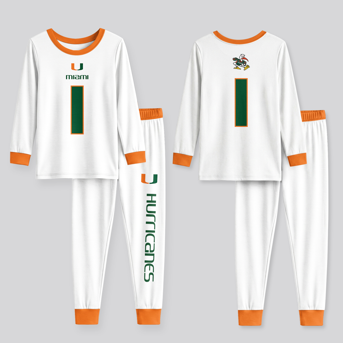 Miami Hurricanes Football!! Inspired Bamboo Two Piece Long Sleeve Pajama Set