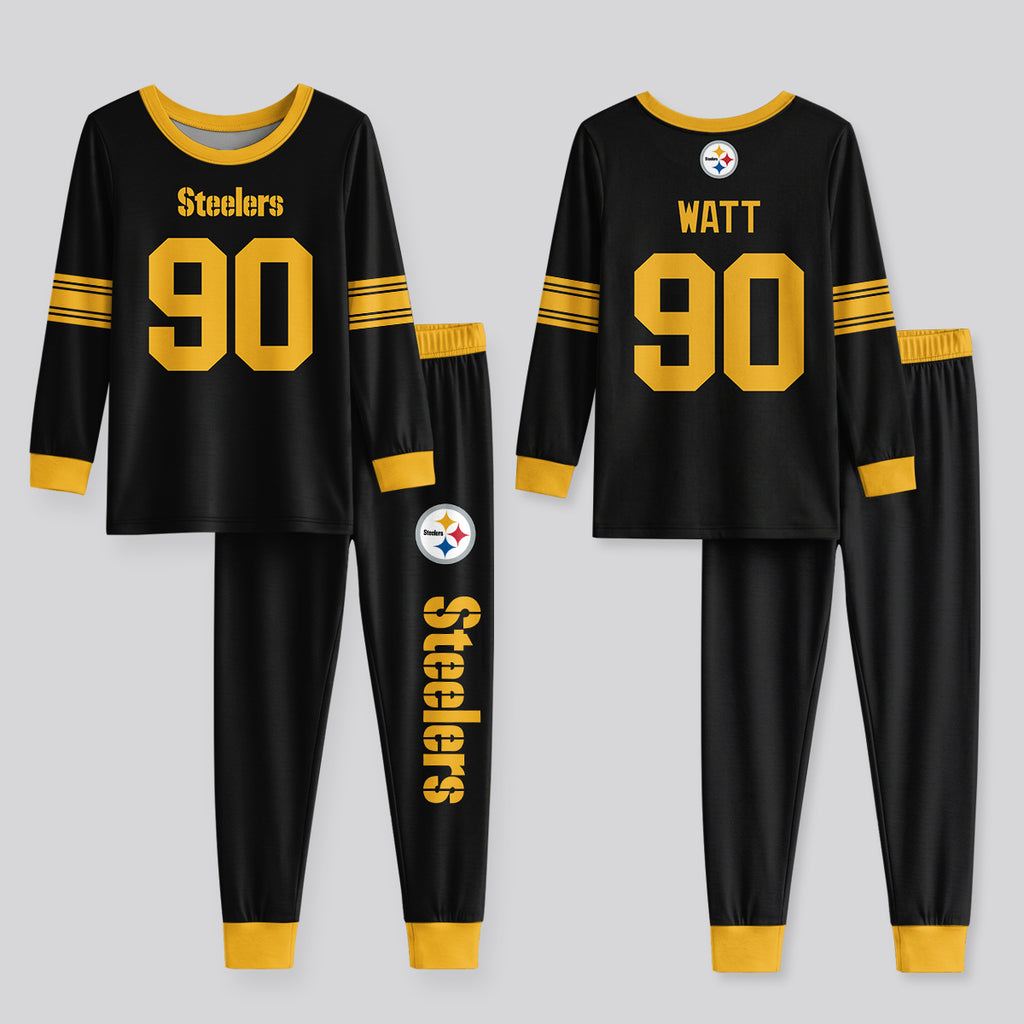 Steelers Football TJ Watt 90! Inspired Bamboo Two Piece Long Sleeve Pajama Set