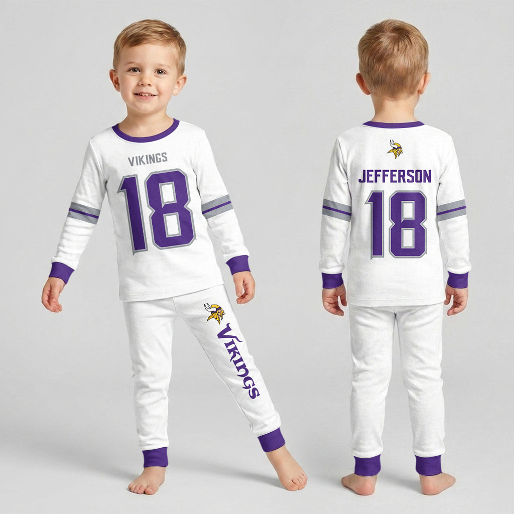 Vikings Football Jefferson 18! Inspired Bamboo Two Piece Long Sleeve Pajama Set