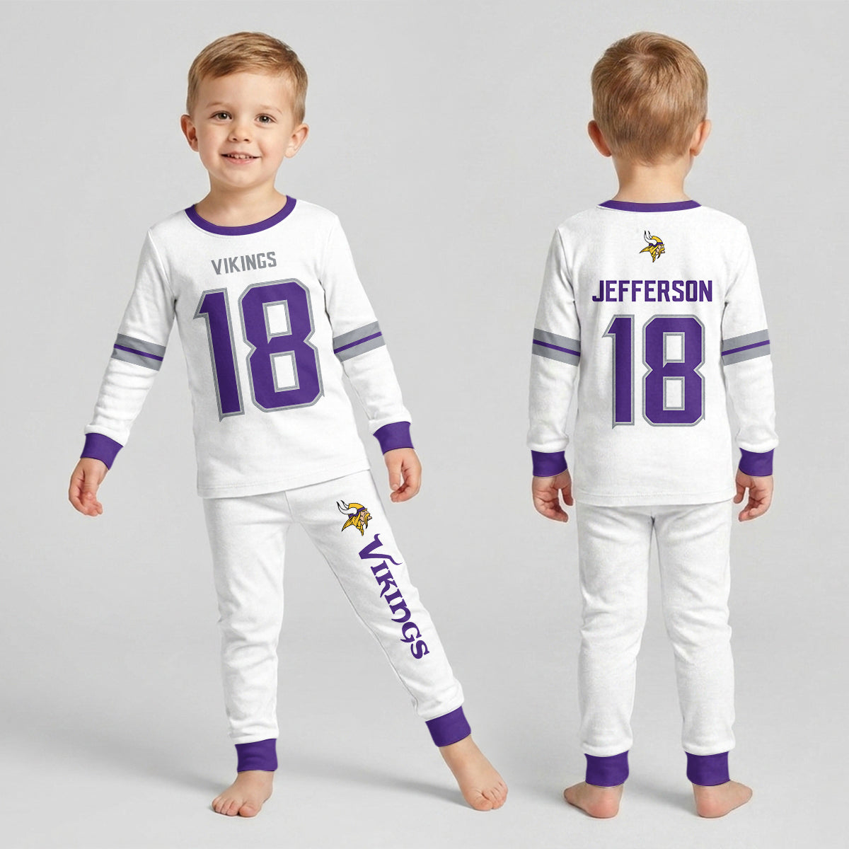 Vikings Football Jefferson 18! Inspired Bamboo Two Piece Long Sleeve Pajama Set
