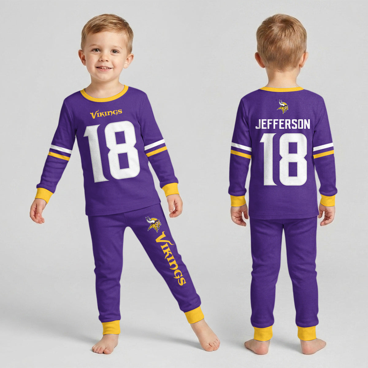 Vikings Football Jefferson 18! Inspired Bamboo Two Piece Long Sleeve Pajama Set