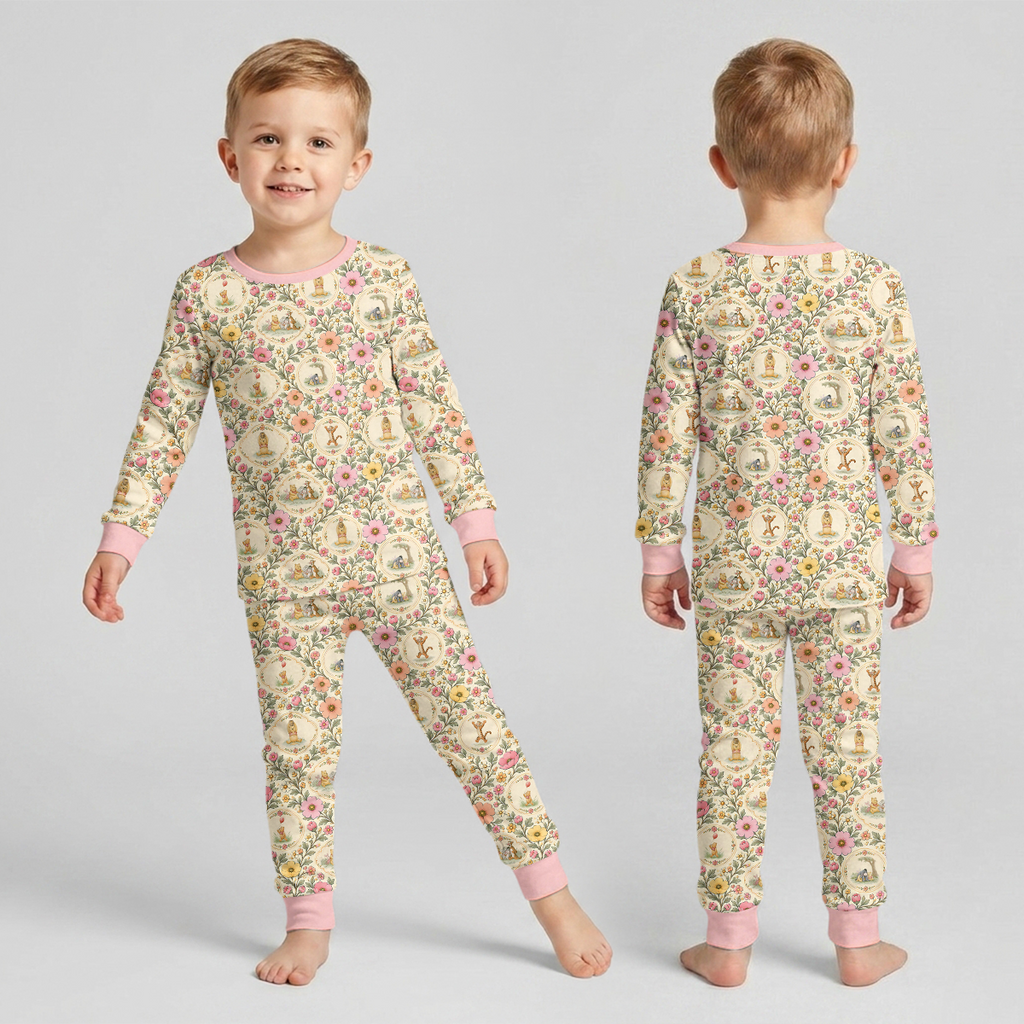 Floral Silly Bear and Friends Bamboo Two Piece Long Sleeve Pajama Set
