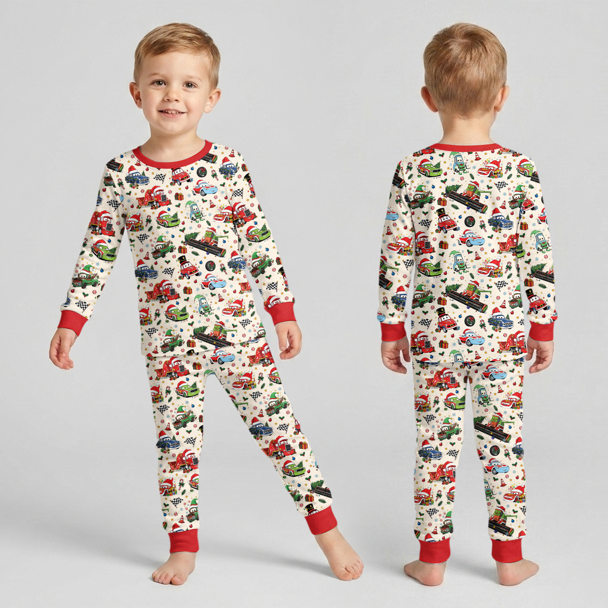 Merry Christmas Race Car Bamboo Two Piece Long Sleeve Pajama Set