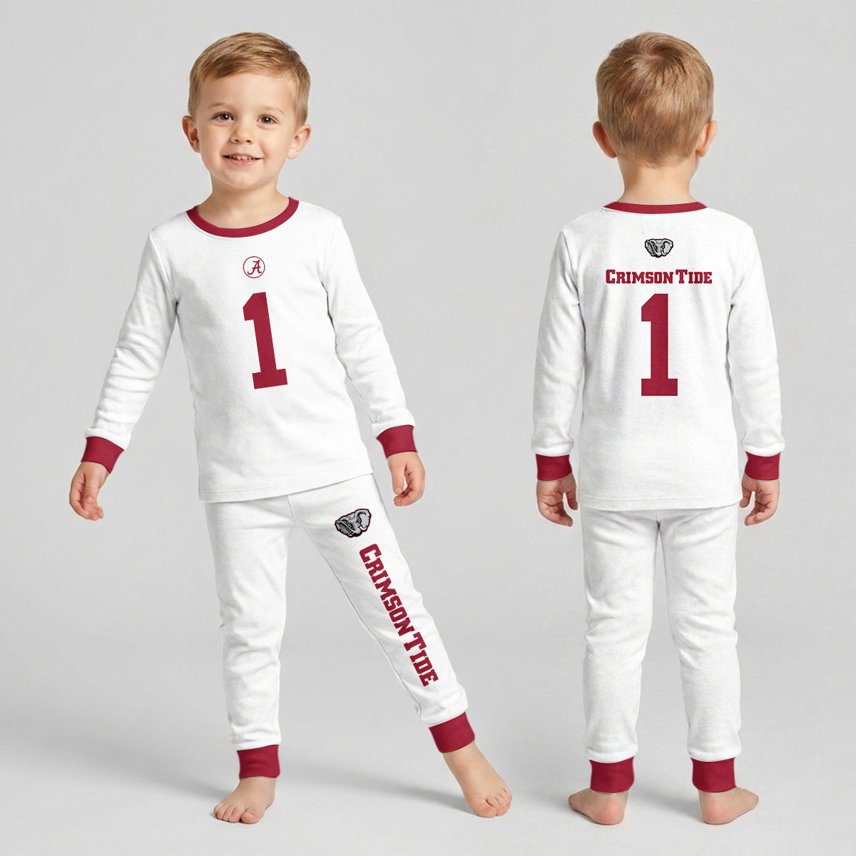 Alabama C.T. Football! Inspired Bamboo Two Piece Long Sleeve Pajama Set For Kid