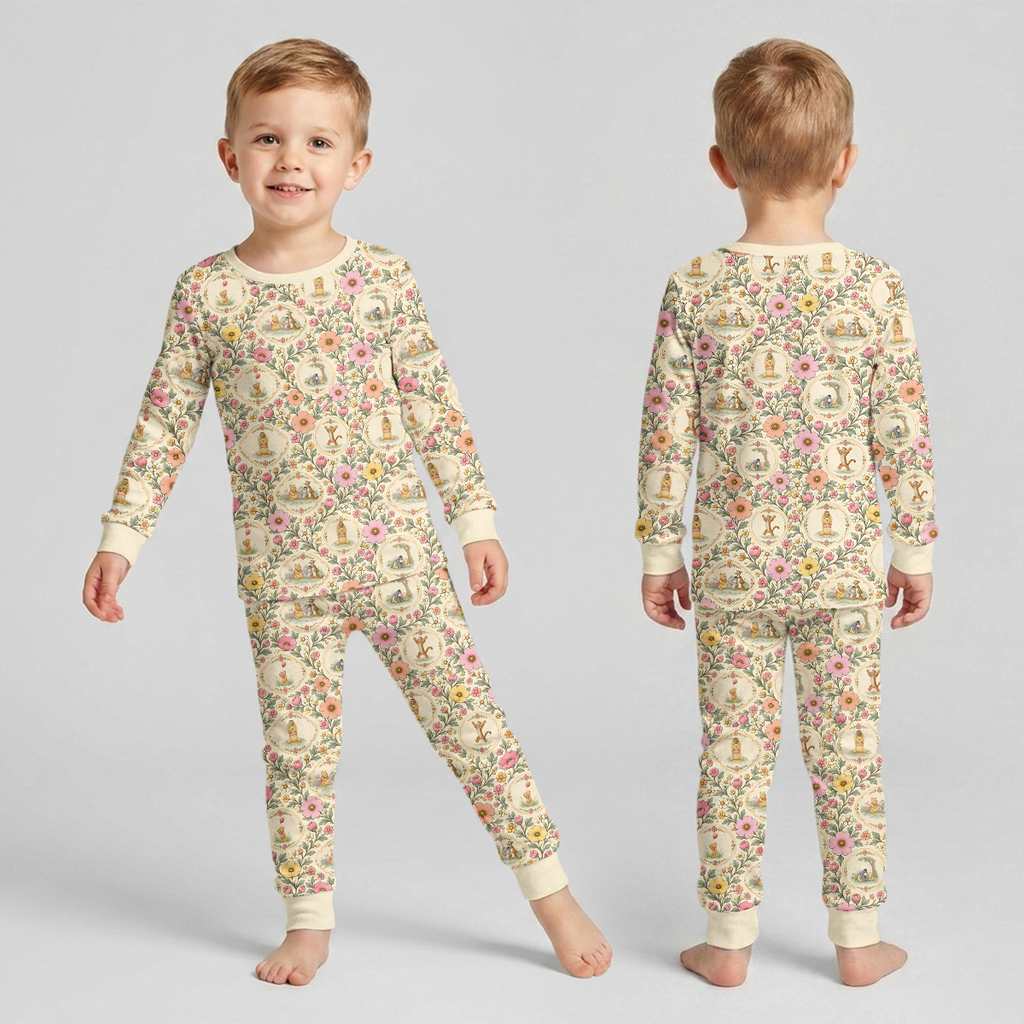 Floral Silly Bear and Friends Bamboo Two Piece Long Sleeve Pajama Set
