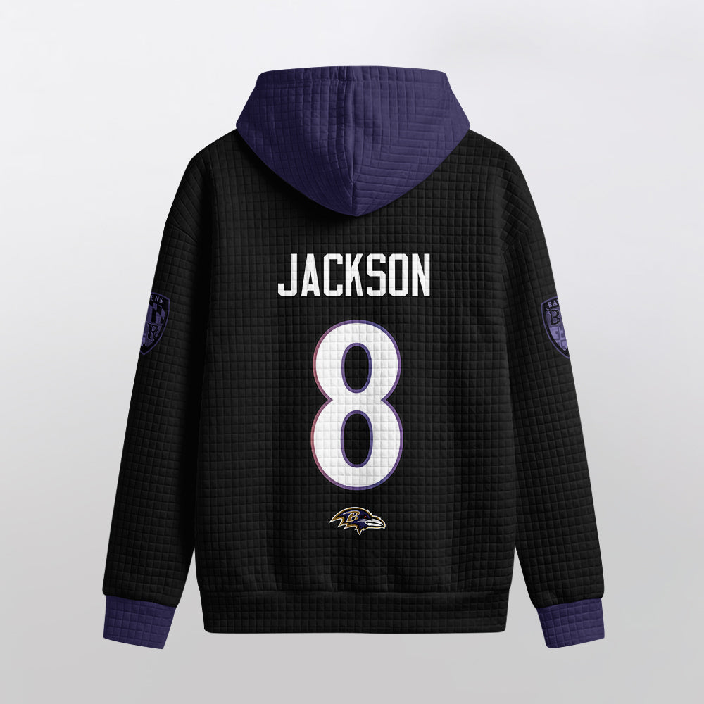 Baltimore R. Rivalries Lamar Jackson 8 Football Waffle Hoodie