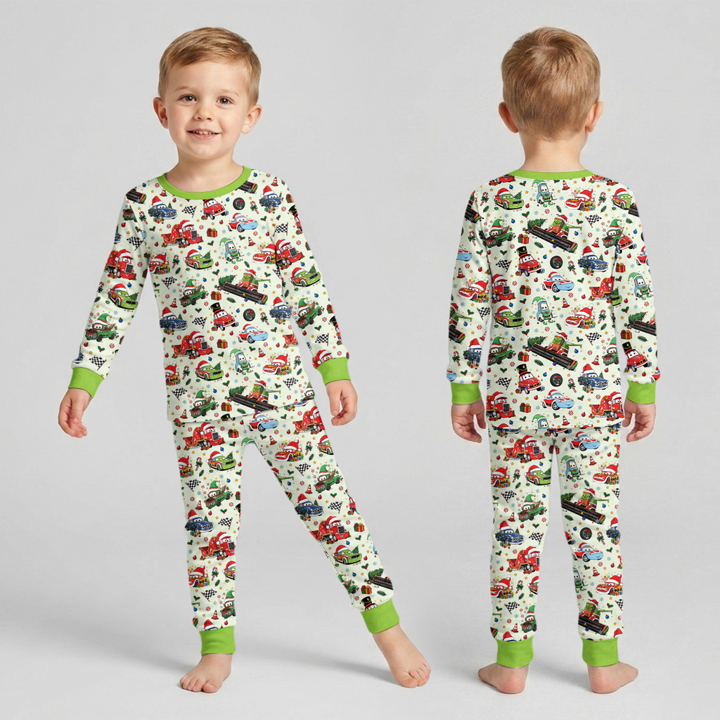 Merry Christmas Race Car Bamboo Two Piece Long Sleeve Pajama Set