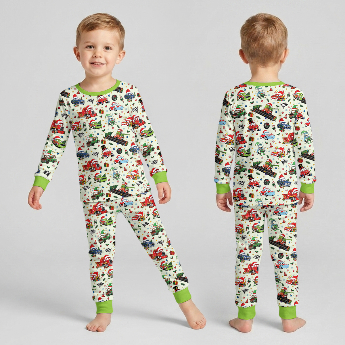 Merry Christmas Race Car Bamboo Two Piece Long Sleeve Pajama Set