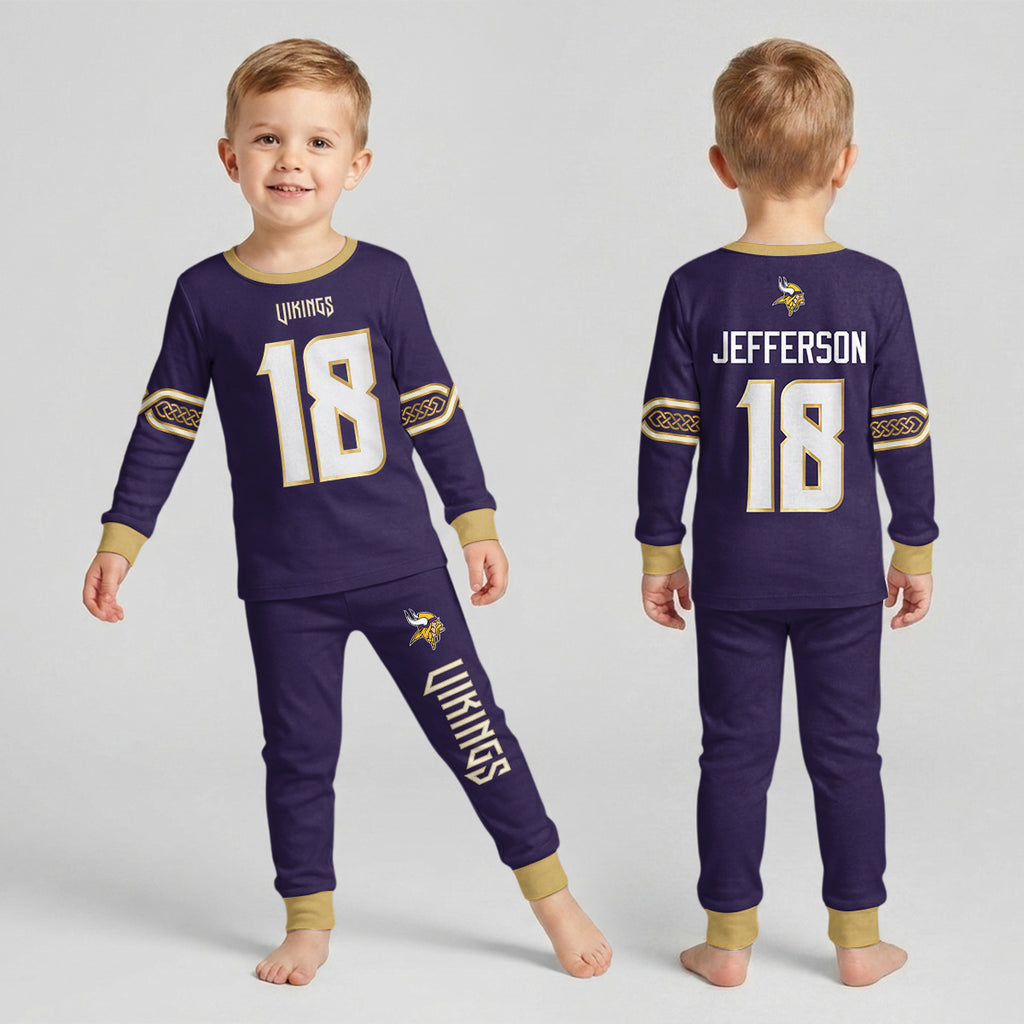 Vikings Football Jefferson 18! Inspired Bamboo Two Piece Long Sleeve Pajama Set