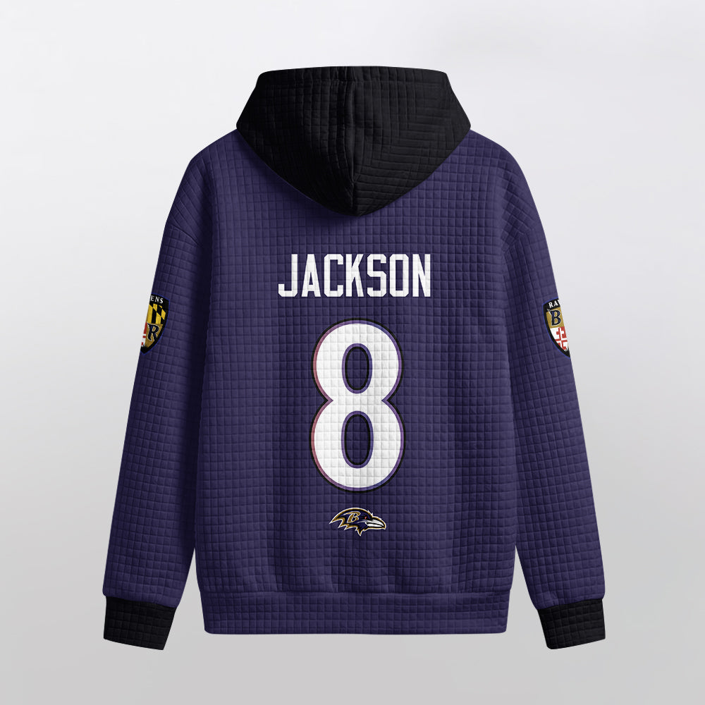 Baltimore R. Rivalries Lamar Jackson 8 Football Waffle Hoodie