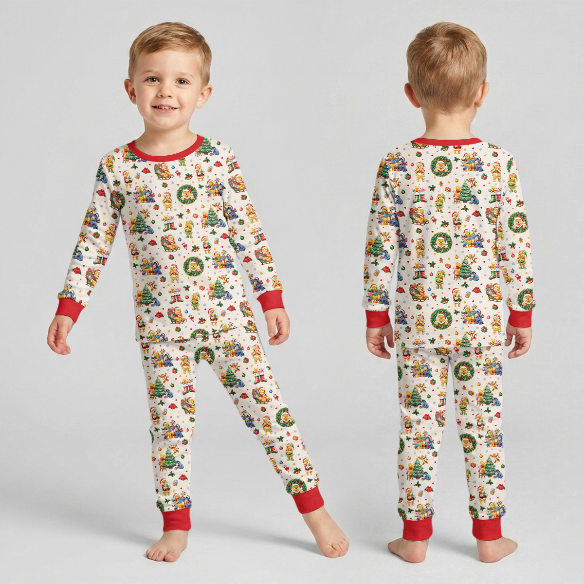 Merry Christmas Bear and Friends Bamboo Two Piece Long Sleeve Pajama Set