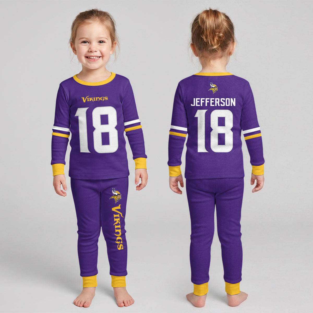 Vikings Football Jefferson 18! Inspired Bamboo Two Piece Long Sleeve Pajama Set