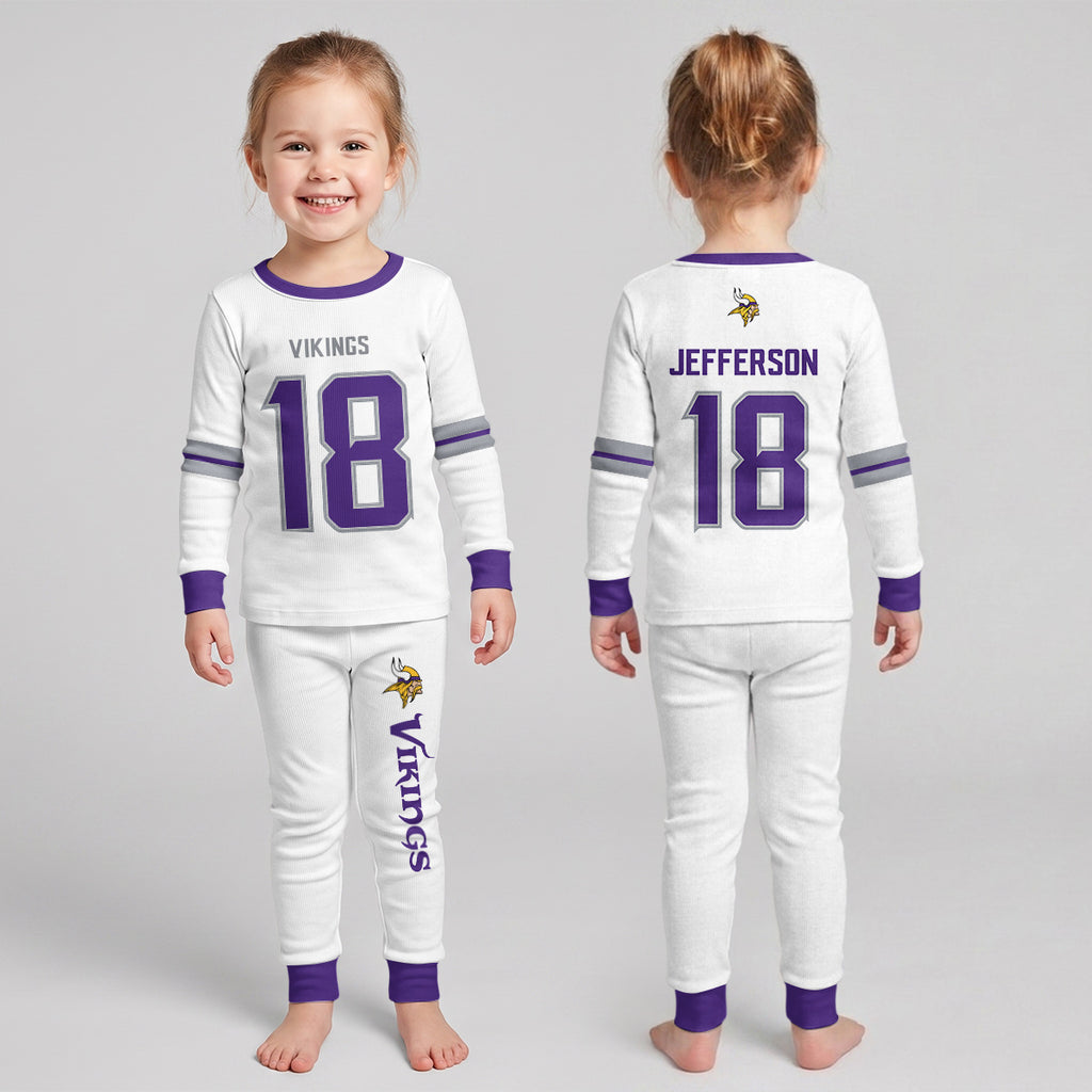 Vikings Football Jefferson 18! Inspired Bamboo Two Piece Long Sleeve Pajama Set