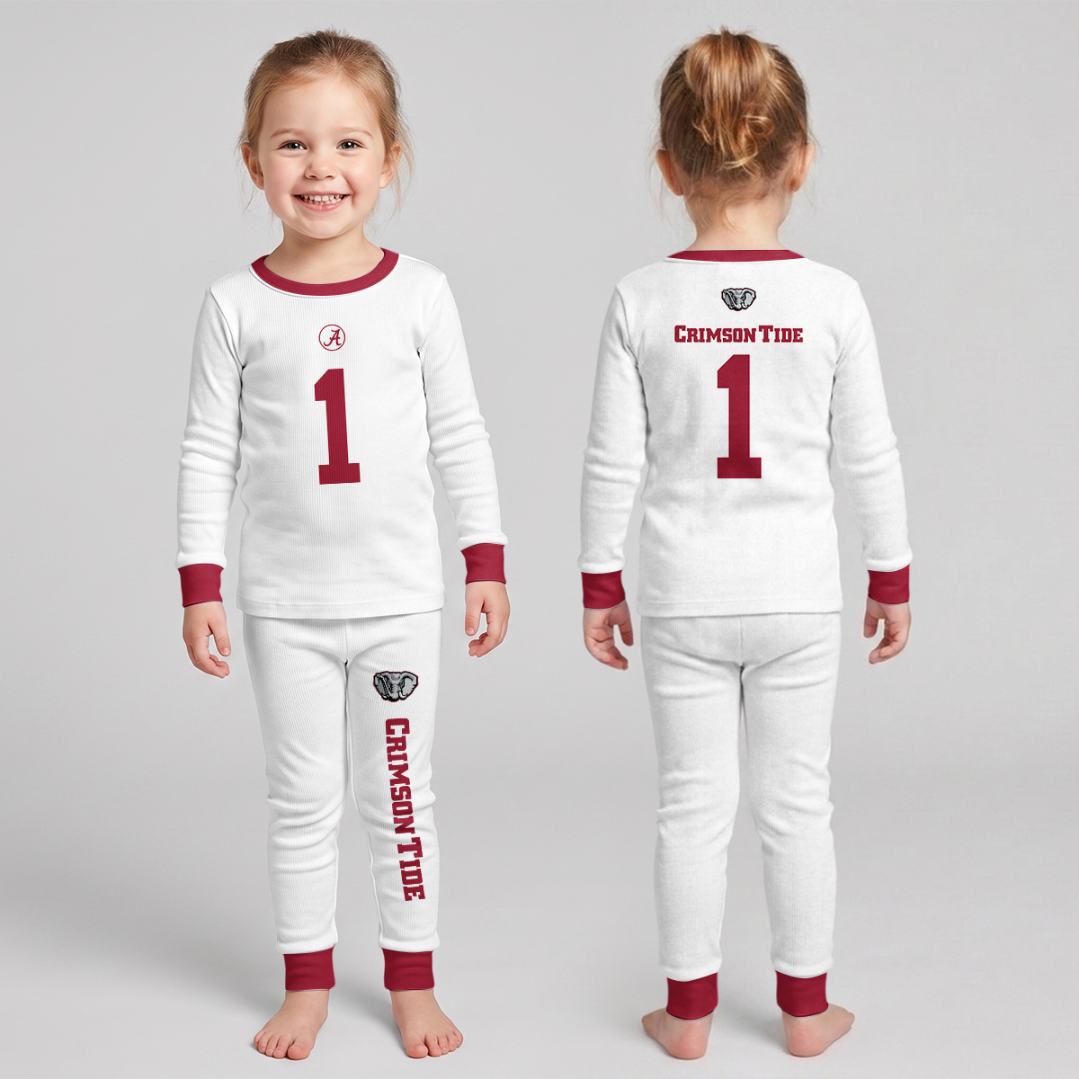 Alabama C.T. Football! Inspired Bamboo Two Piece Long Sleeve Pajama Set For Kid
