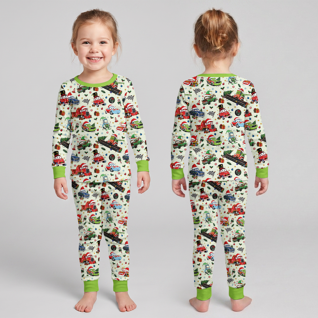Merry Christmas Race Car Bamboo Two Piece Long Sleeve Pajama Set
