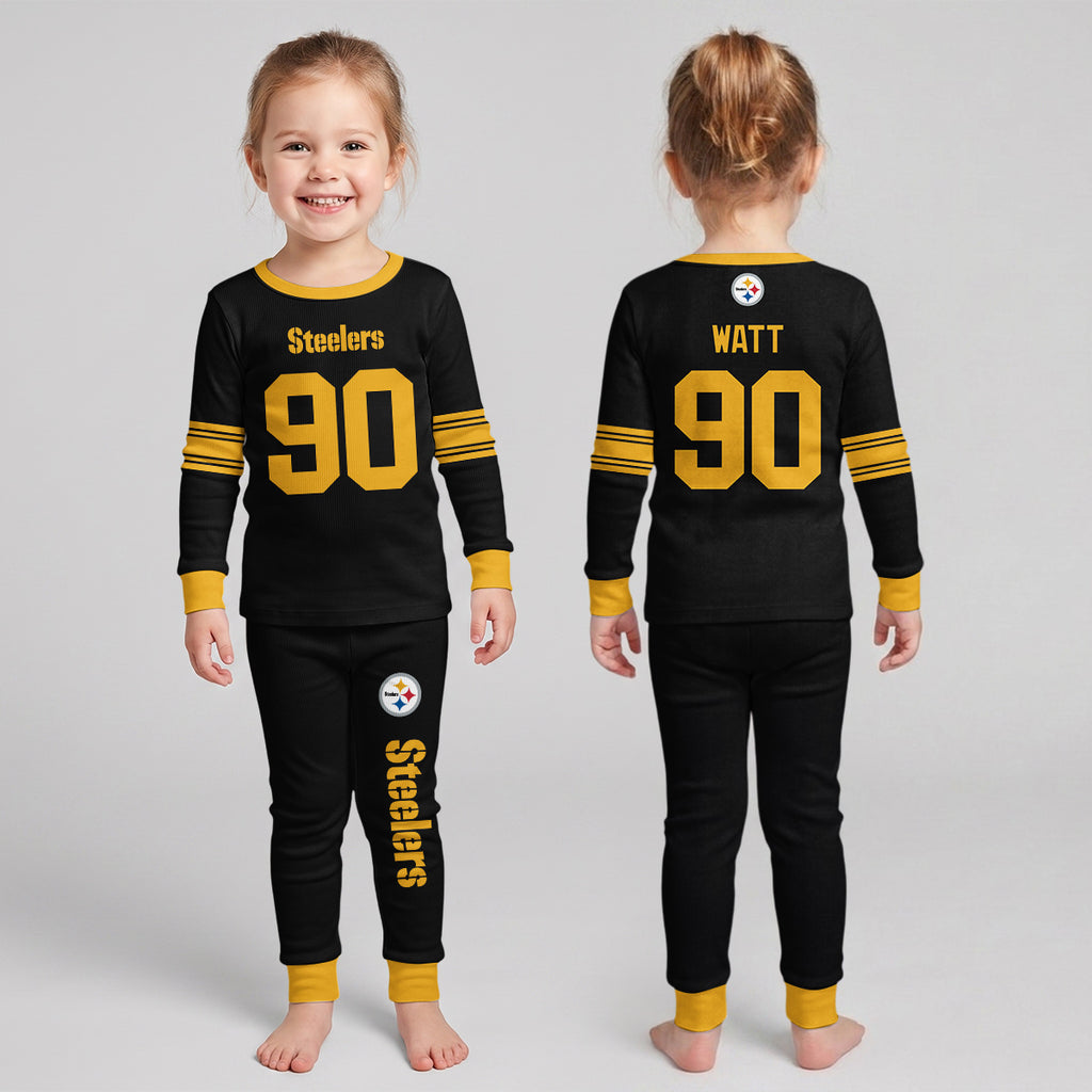 Steelers Football TJ Watt 90! Inspired Bamboo Two Piece Long Sleeve Pajama Set