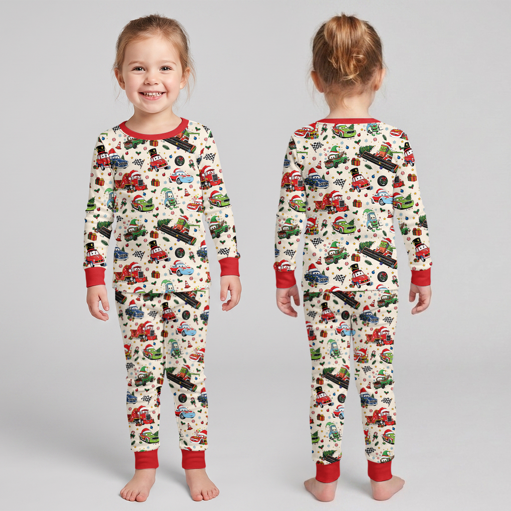 Merry Christmas Race Car Bamboo Two Piece Long Sleeve Pajama Set