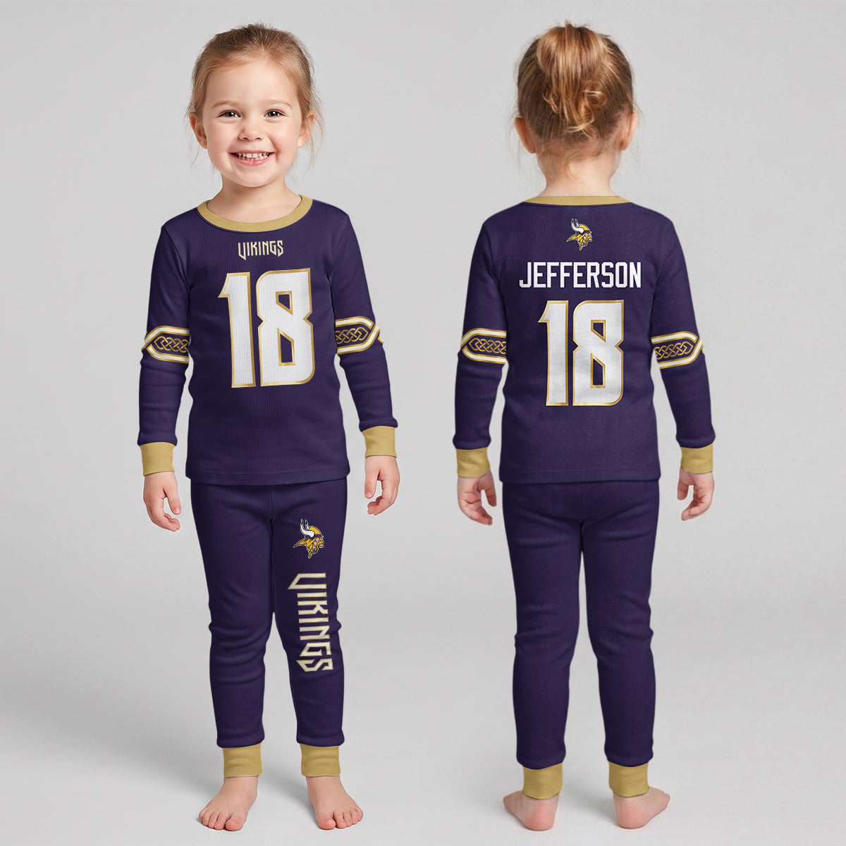 Vikings Football Jefferson 18! Inspired Bamboo Two Piece Long Sleeve Pajama Set