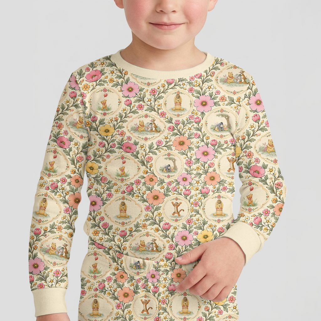 Floral Silly Bear and Friends Bamboo Two Piece Long Sleeve Pajama Set