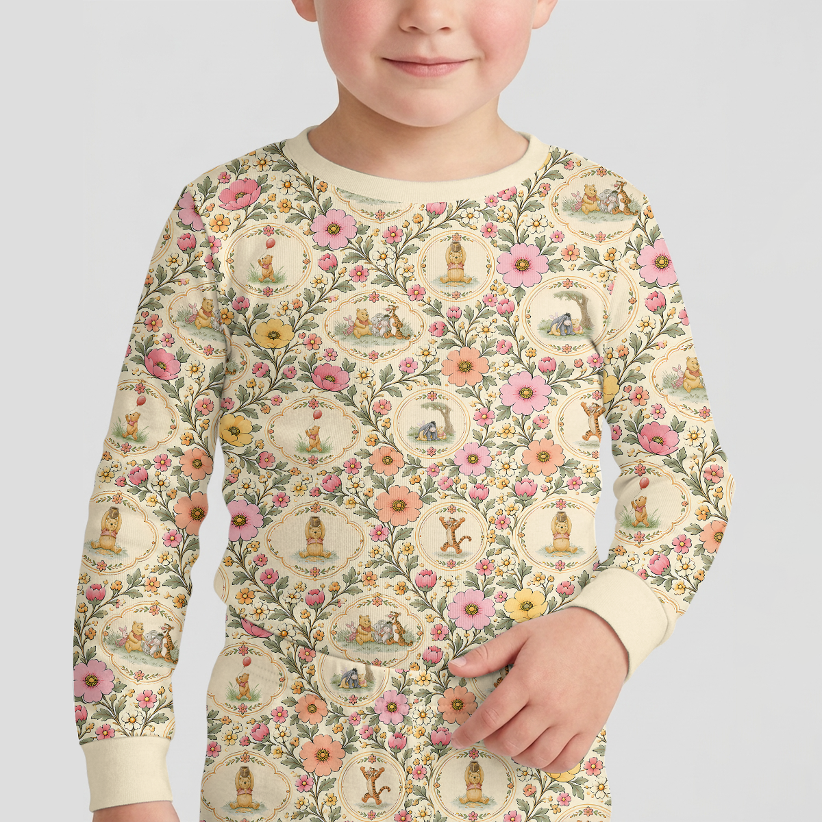 Floral Silly Bear and Friends Bamboo Two Piece Long Sleeve Pajama Set