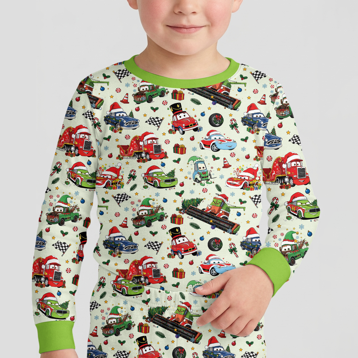 Merry Christmas Race Car Bamboo Two Piece Long Sleeve Pajama Set