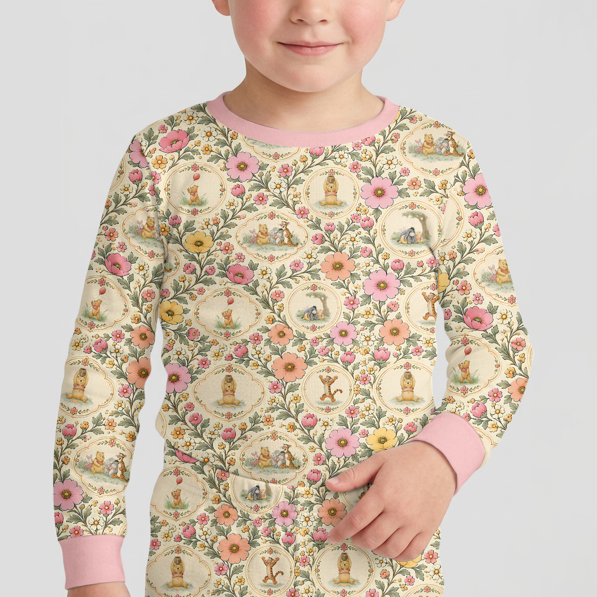 Floral Silly Bear and Friends Bamboo Two Piece Long Sleeve Pajama Set