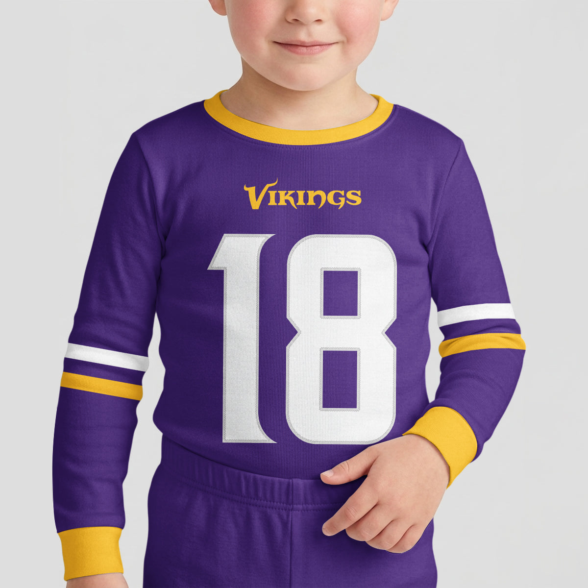 Vikings Football Jefferson 18! Inspired Bamboo Two Piece Long Sleeve Pajama Set