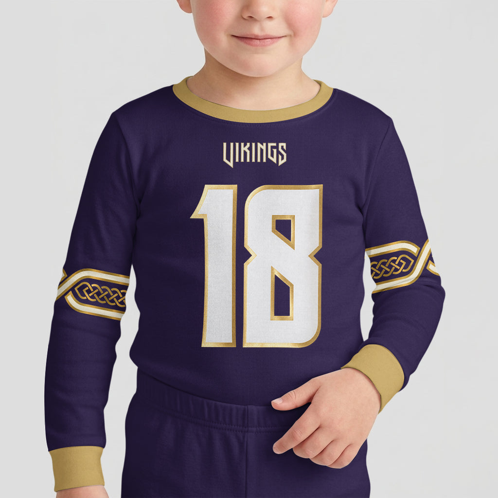 Vikings Football Jefferson 18! Inspired Bamboo Two Piece Long Sleeve Pajama Set