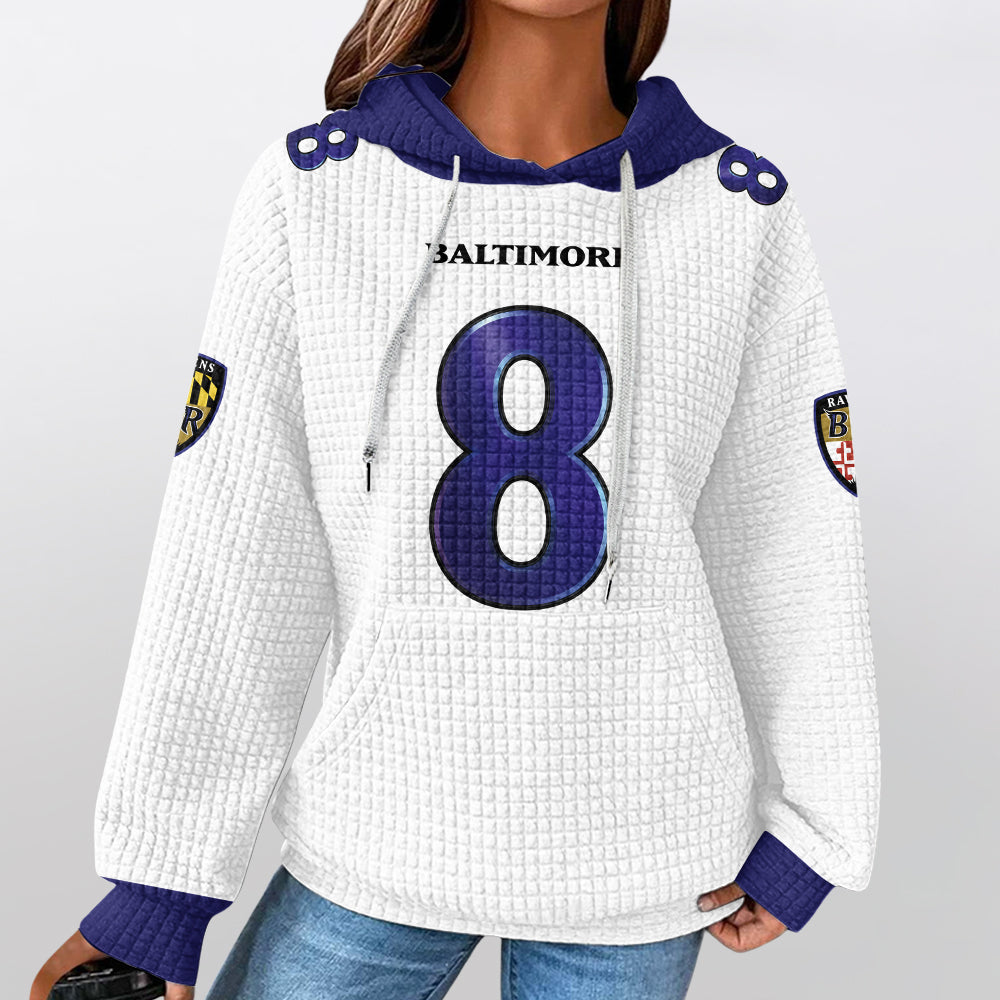 Baltimore R. Rivalries Lamar Jackson 8 Football Waffle Hoodie