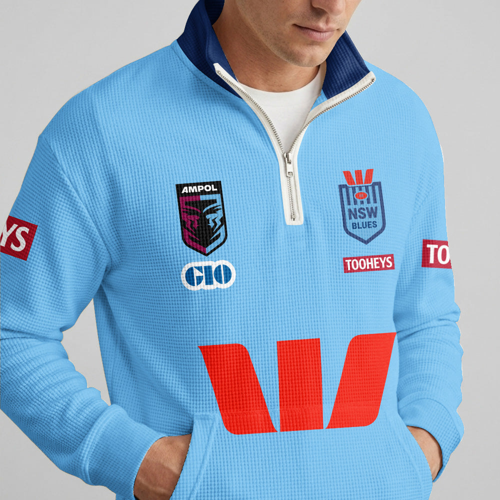 NSW Blues Rugby  Quarterzip Waffle Sweatshirt