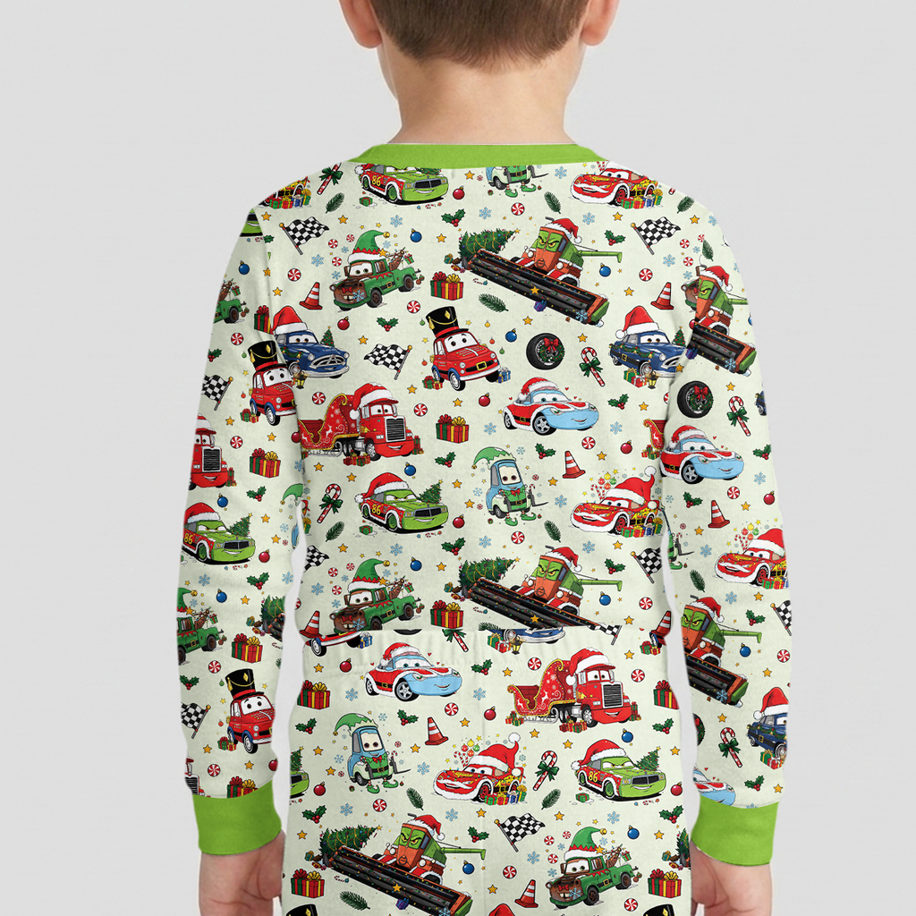Merry Christmas Race Car Bamboo Two Piece Long Sleeve Pajama Set
