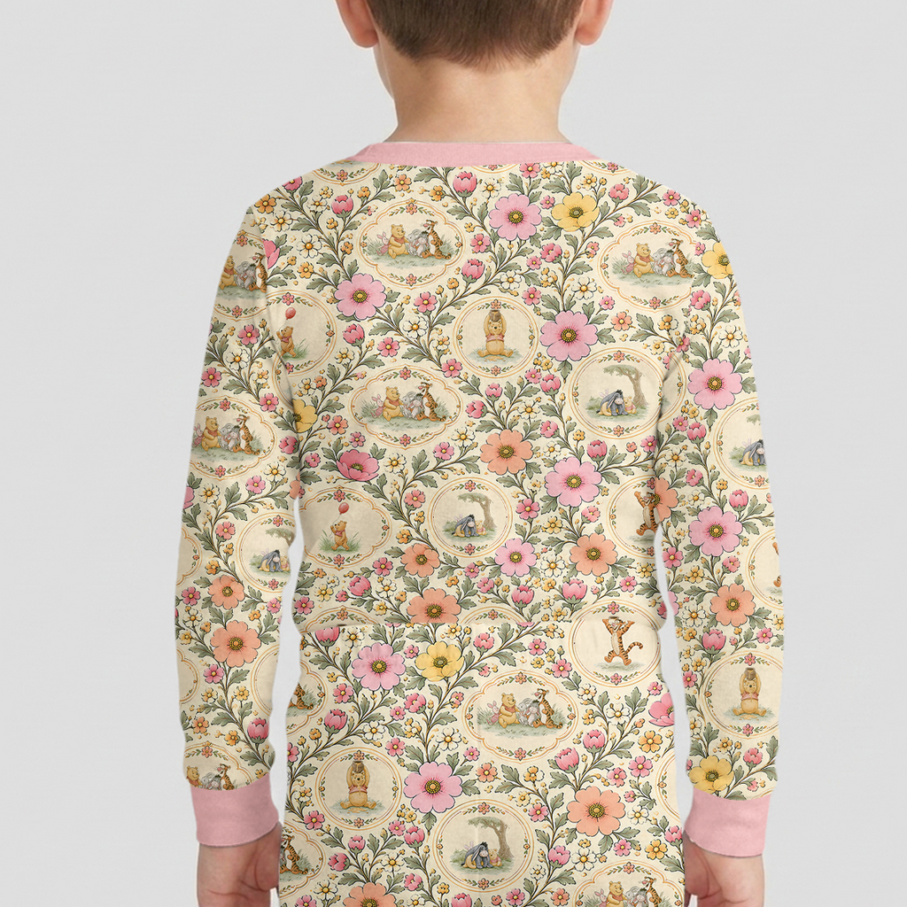 Floral Silly Bear and Friends Bamboo Two Piece Long Sleeve Pajama Set