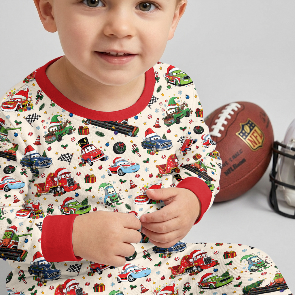 Merry Christmas Race Car Bamboo Two Piece Long Sleeve Pajama Set