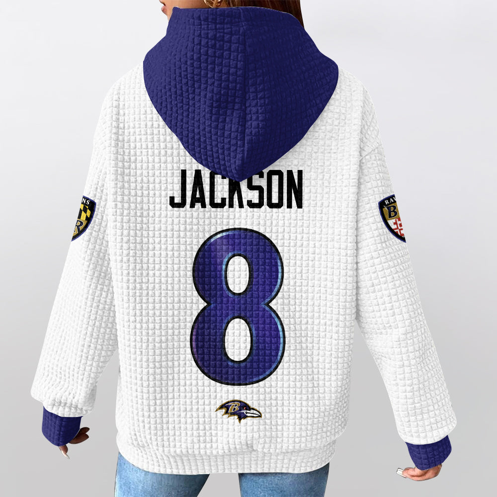 Baltimore R. Rivalries Lamar Jackson 8 Football Waffle Hoodie