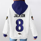 Baltimore R. Rivalries Lamar Jackson 8 Football Waffle Hoodie