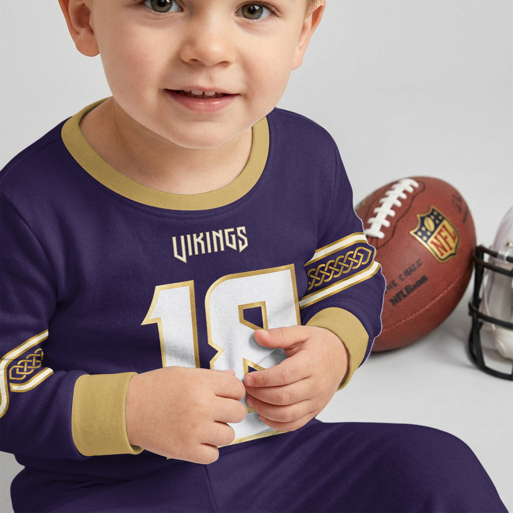 Vikings Football Jefferson 18! Inspired Bamboo Two Piece Long Sleeve Pajama Set