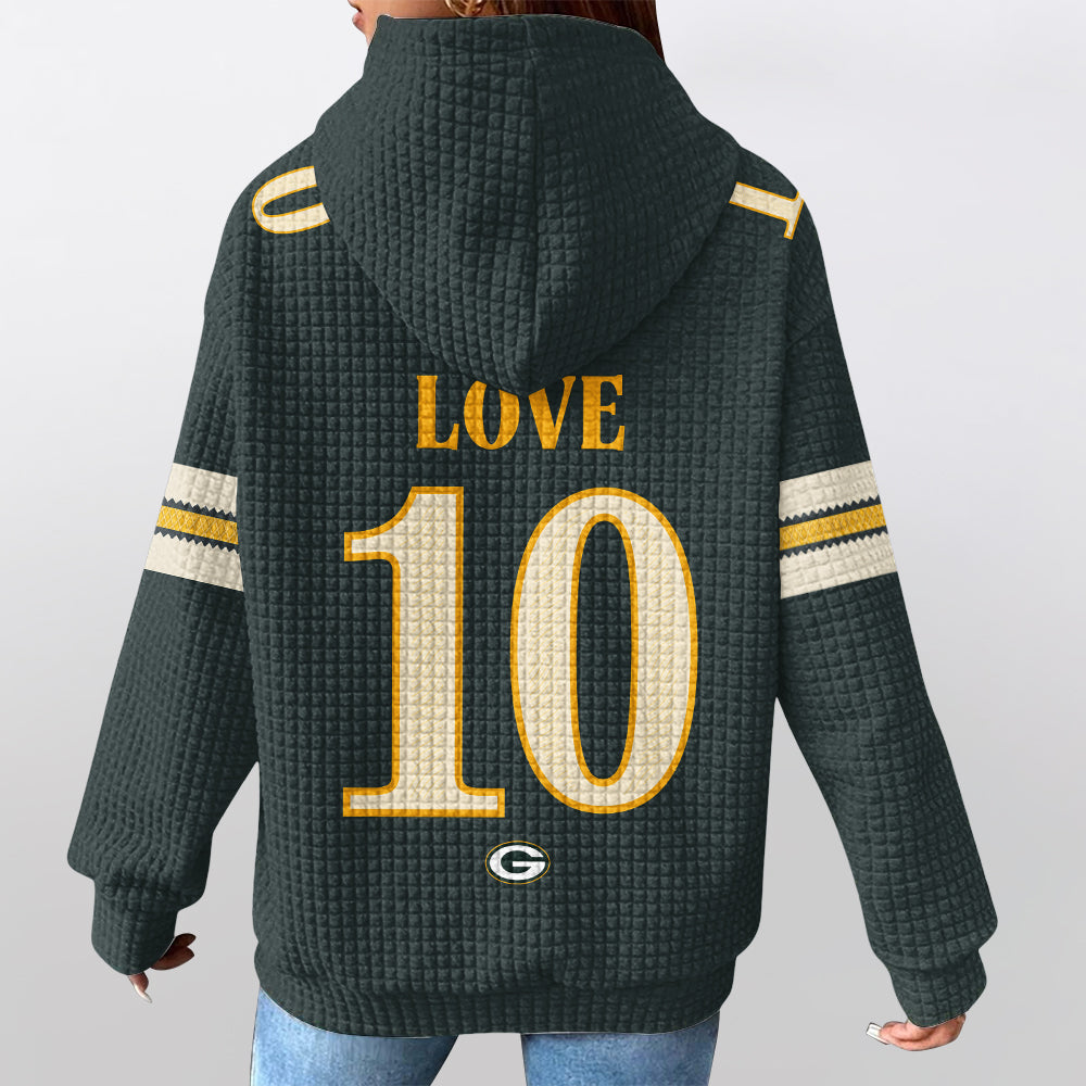 Green Bay Packers Rivalries Jordan Love 10 Football Waffle Hoodie
